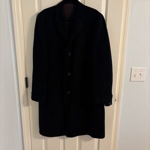 Kaufmann's Vintage  Black 100% Pure Mongolian Cashmere Top Coat Overcoat 42L